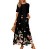 Women's Fashionable And Casual Long Beach Skirt Round Neck Short Sleeved Loose Retro Print Dress