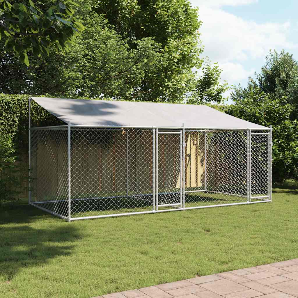 Vidaxl Klatka Dla Psa, Z Dachem I Drzwiami, Szara, 4X2X2 M, Stal