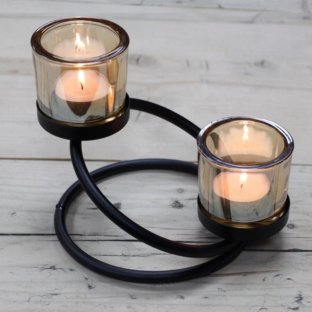 Votive Candle Holder Iron 2 Cup Double Step