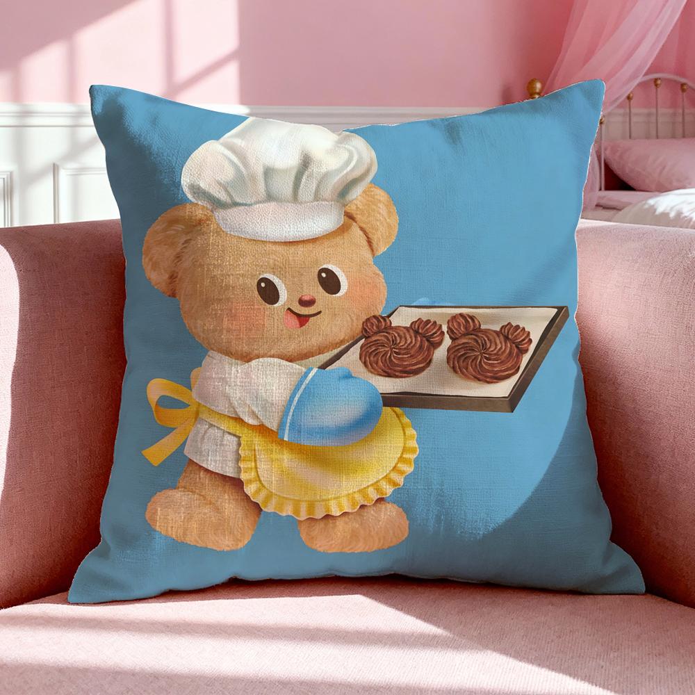 Character BButter Bear Cushion Cover Breathable Linen Pillowcase Summer Odorless EcoFriendly Invisible Zipper Washable