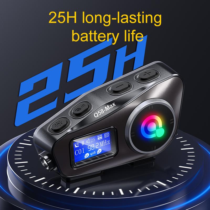 Q58-Max Мотоциклетный интерком-гарнитура для шлема BT5.3 500M Intercomunicador Moto FM-радио Music Share Наушники с ЖК-дисплеем для 2 гонщиков 2024 Новинка