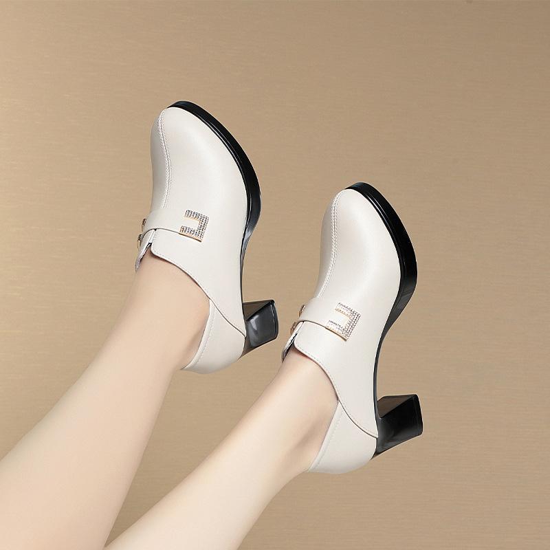 Модные весенне-осенние универсальные мягкие кожаные туфли женские элегантные туфли с глубоким носком на шпильках для офиса деловые платья водонепроницаемые туфли на платформе