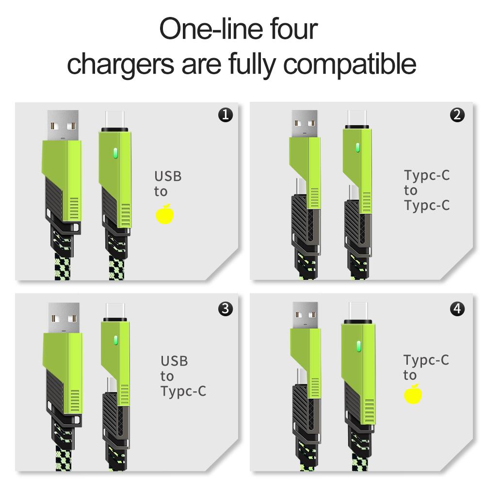 Super Fast USB and USB-C Type-C 4 in 1 60W Charging Cable Phone&Watch Super Fast Data Trans Charging Cable for Multiple Devices