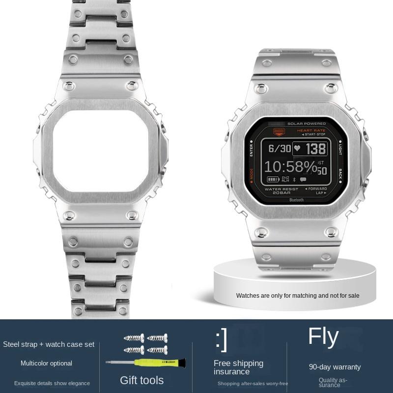 Для Casio G-SHOCK DW-H5600 Bluetooth часы с пульсометром ремешок модифицированный маленький блок Сплошной ремешок из нержавеющей стали Корпус безель браслет
