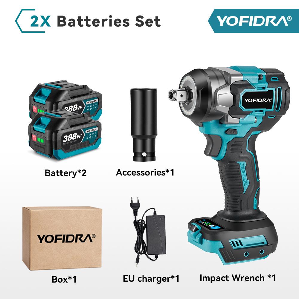 Yofidra 1200 Н.м бесщеточный электрический ударный гайковерт 1/2'' аккумуляторная отвертка для ремонта автомобиля 5 передач электроинструмент для аккумулятора Makita 18 В