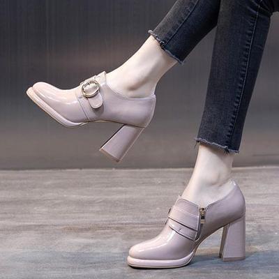 Модные туфли-лодочки на платформе и блочном каблуке, женская осенняя обувь 2024 года, туфли на высоком каблуке, женская весенняя обувь из лакированной кожи с боковой молнией и глубоким горлом