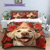 Rose Dog with Birthday Hat Pattern Bedding Quilt Set  Home Decoration  Gift (1 * duvet cover + 2 * pillowcase  without core)