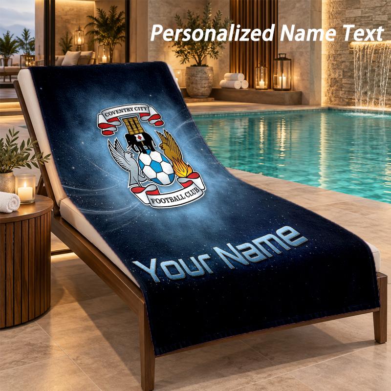 Custom Text Coventry City FC Print Beach Towel Large Towel For Home Bathroom Beach