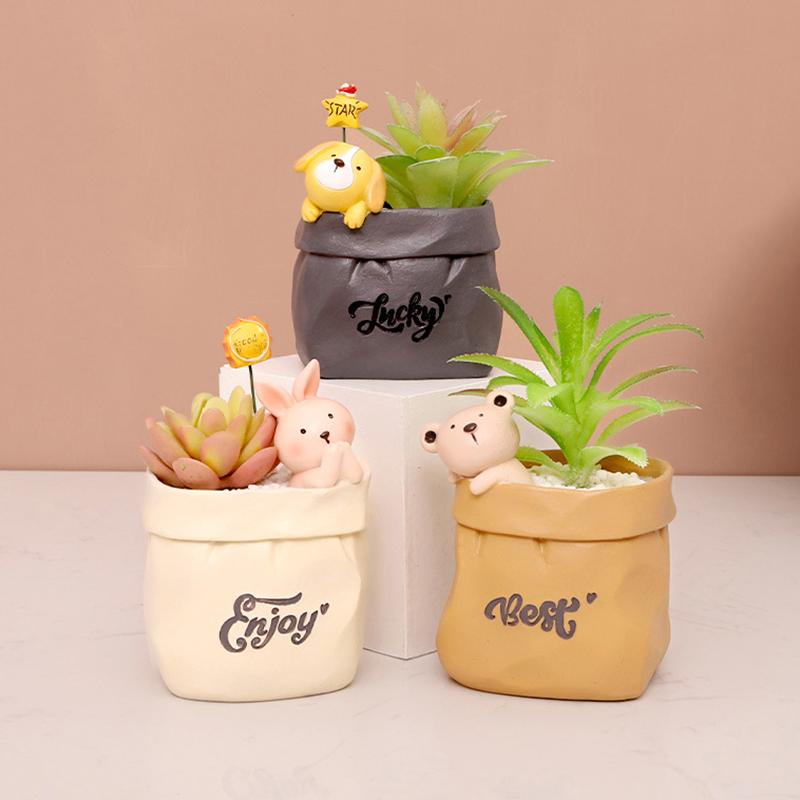 Сочный горшок с милыми животными, цветочный горшок из смолы, кашпо, домашний декор, домашнее украшение, настольные украшения, горшок для растений бонсай