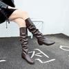 Autumn and winter new large size women's boots low heel thick heel boots pleated sleeve boots women