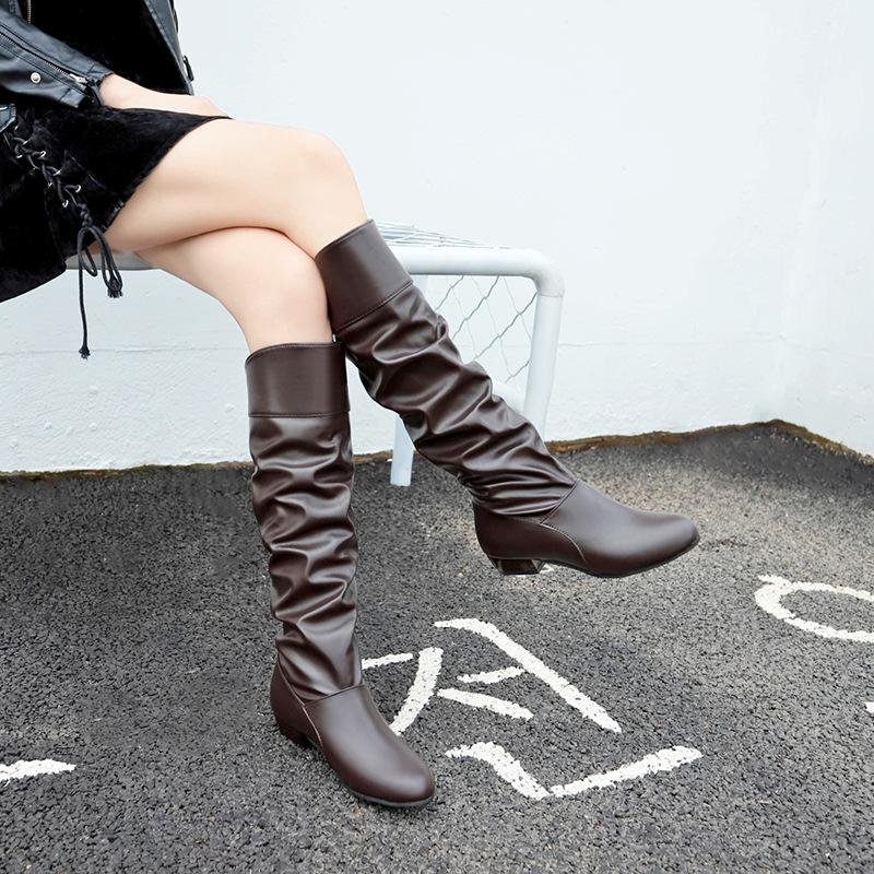 Autumn and winter new large size women's boots low heel thick heel boots pleated sleeve boots women