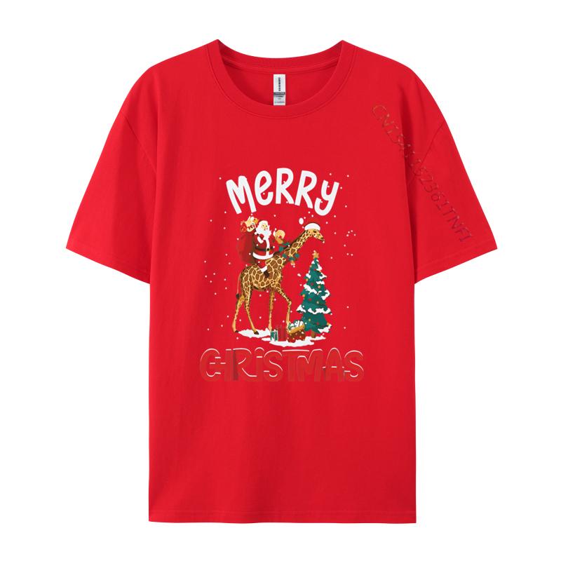 Merry Christmas Giraffe Riding Santa Tshirts Birthday Party Premium TShirt Fashionable Geek Tops Tees Cotton Top TShirts