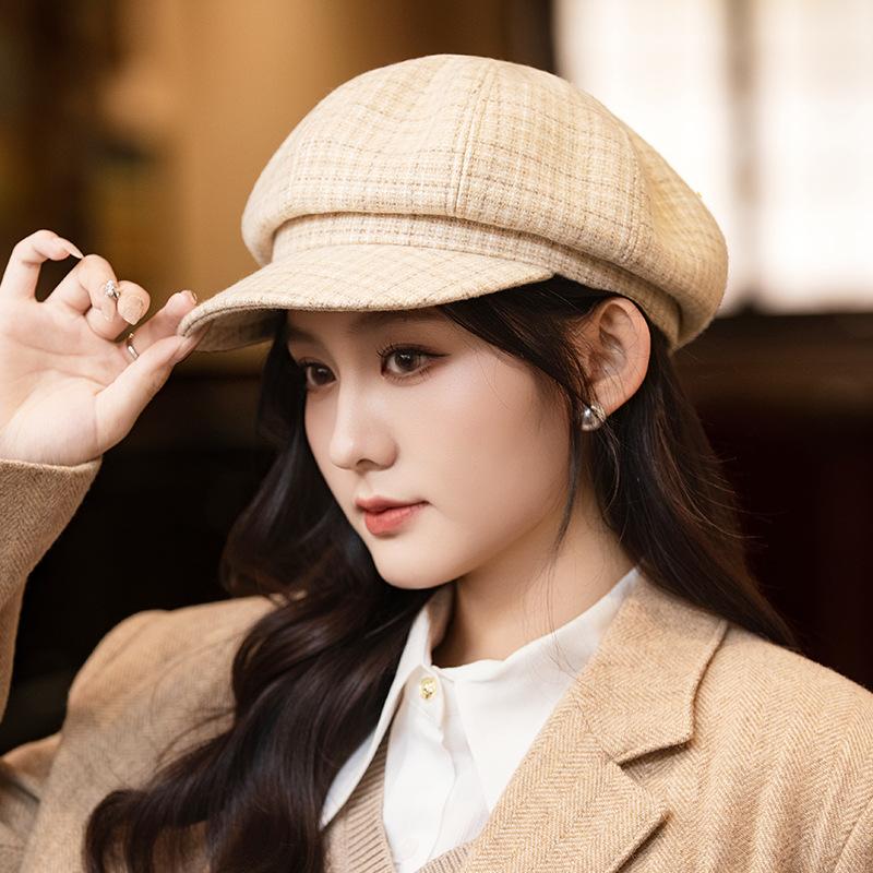 Retro British Style Versatile Beret Women's Autumn and Winter Fashion Casual Windproof Octagonal Hat Literary Painter Newspaper Boy Hat