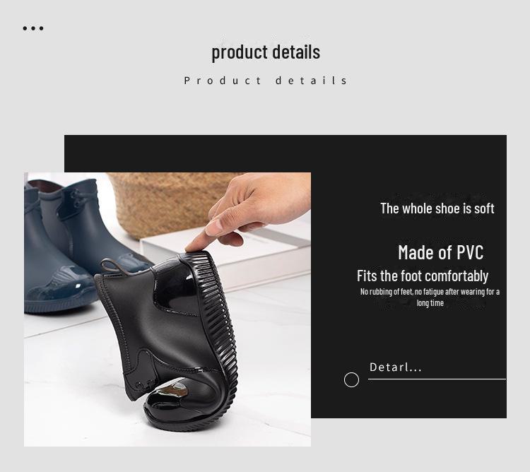 Мужские блестящие повседневные резиновые сапоги с низким верхом - Водонепроницаемая обувь на толстом низком каблуке