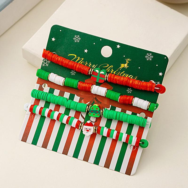 Рождественский браслет с колокольчиком и оленем, регулируемый, из бисера и с леденцом Санты для женщин