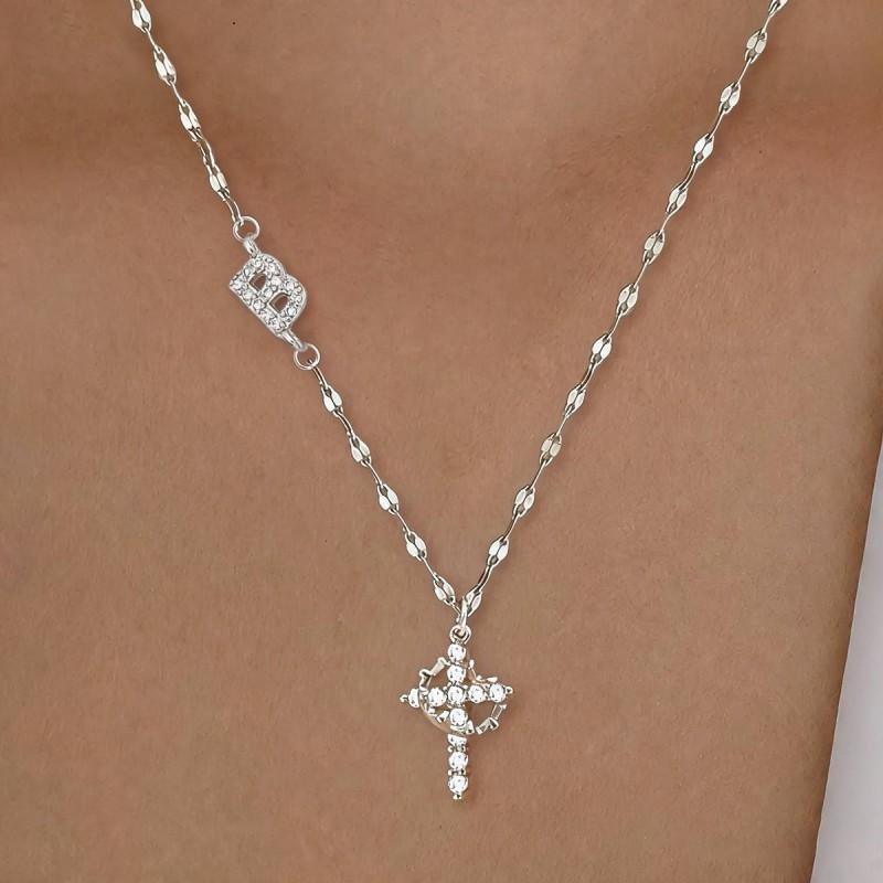 Cross Shape Letter Necklace Women Gold Plated Copper Pendant Versatile Fashion Jewelry