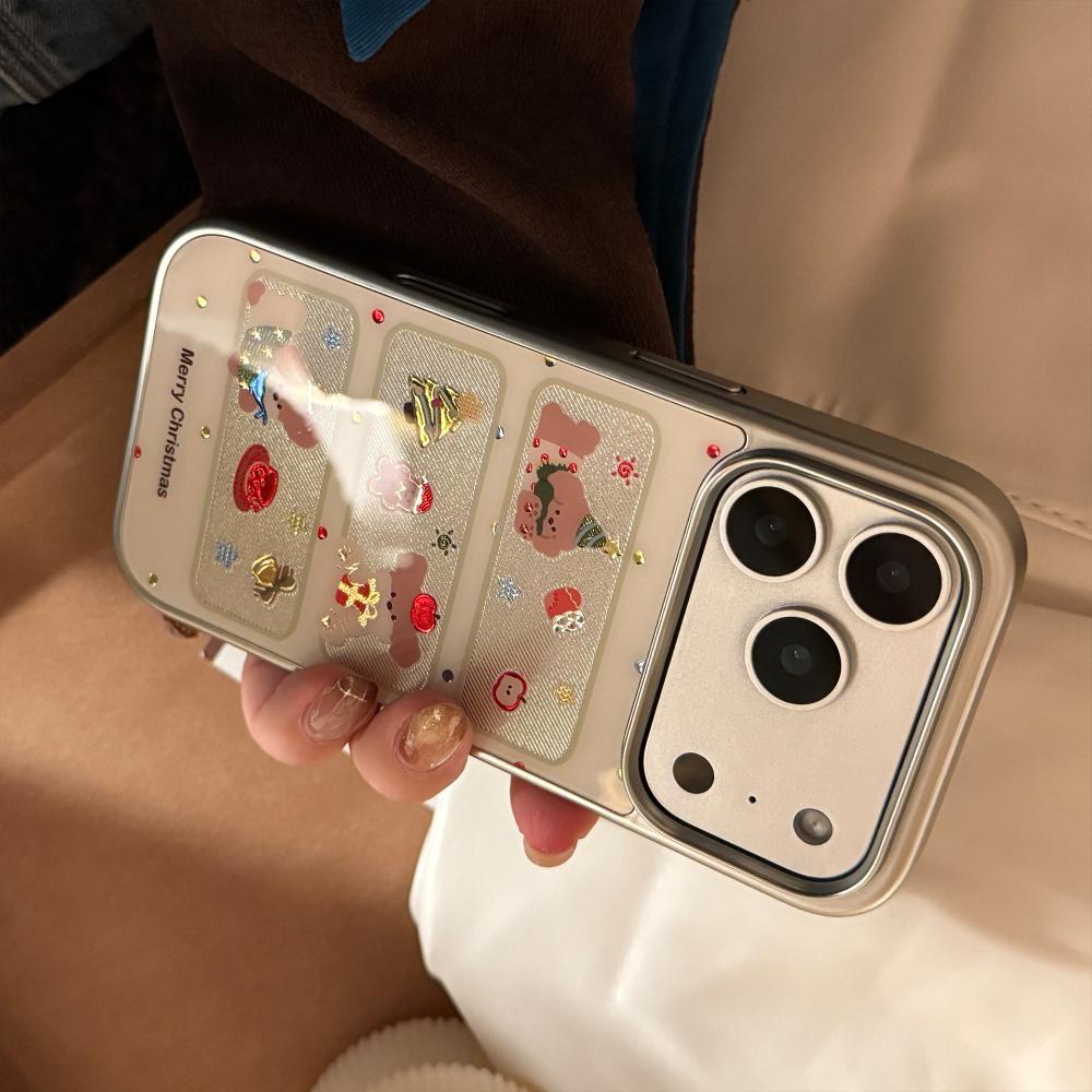 Рождественский чехол-окошко с щенком для Apple iPhone 17 Pro Max и iPhone 16, Гальванизированный Позолоченный Милый Защитный Чехол.