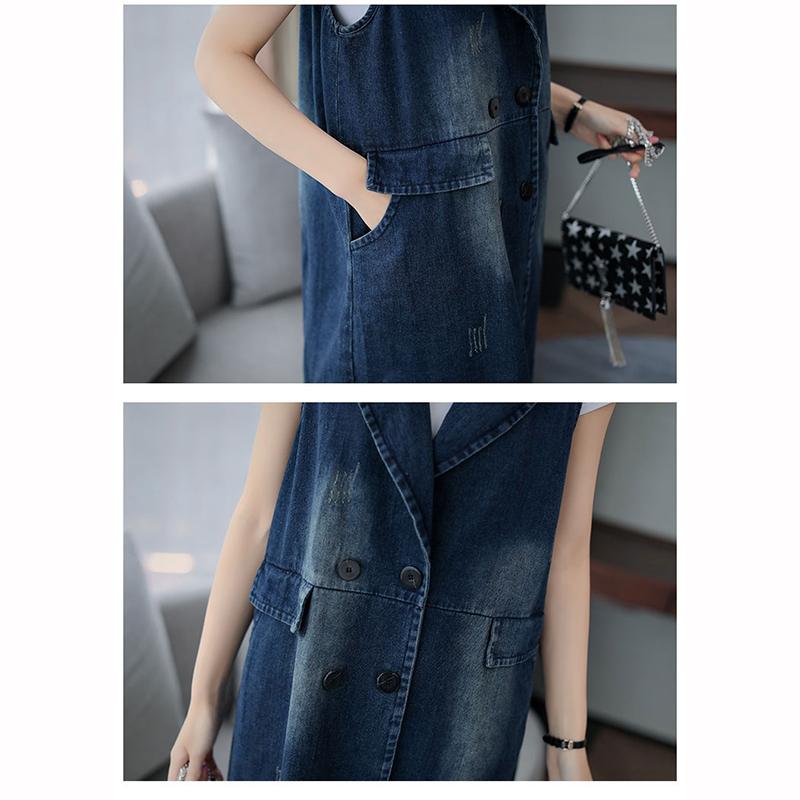 Весна Осень Женский Жилет Джинсовая Куртка Мода Длинный Безрукавный Жилет Шерпа