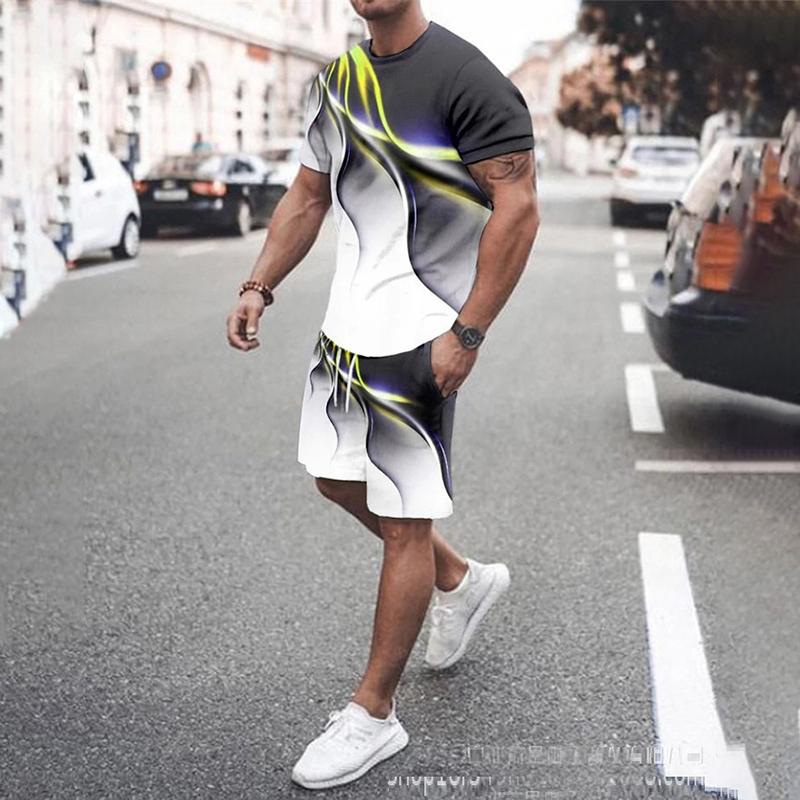 Мужская мода, новый спортивный комплект, летние повседневные освежающие шорты с 3D покерным принтом и короткими рукавами, топ большого размера в стиле Y2K