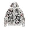 Youth Trendy 3D Digital Print Hooded Zip-Up Sweatshirt Teens Fall Casual Wear