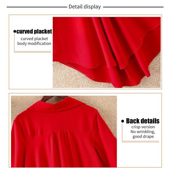 Женская рубашка с лацканами и половиной рукава, повседневные топы средней длины, сплошной цвет с талией, обтягивающая свободная шифоновая блузка, повседневная одежда