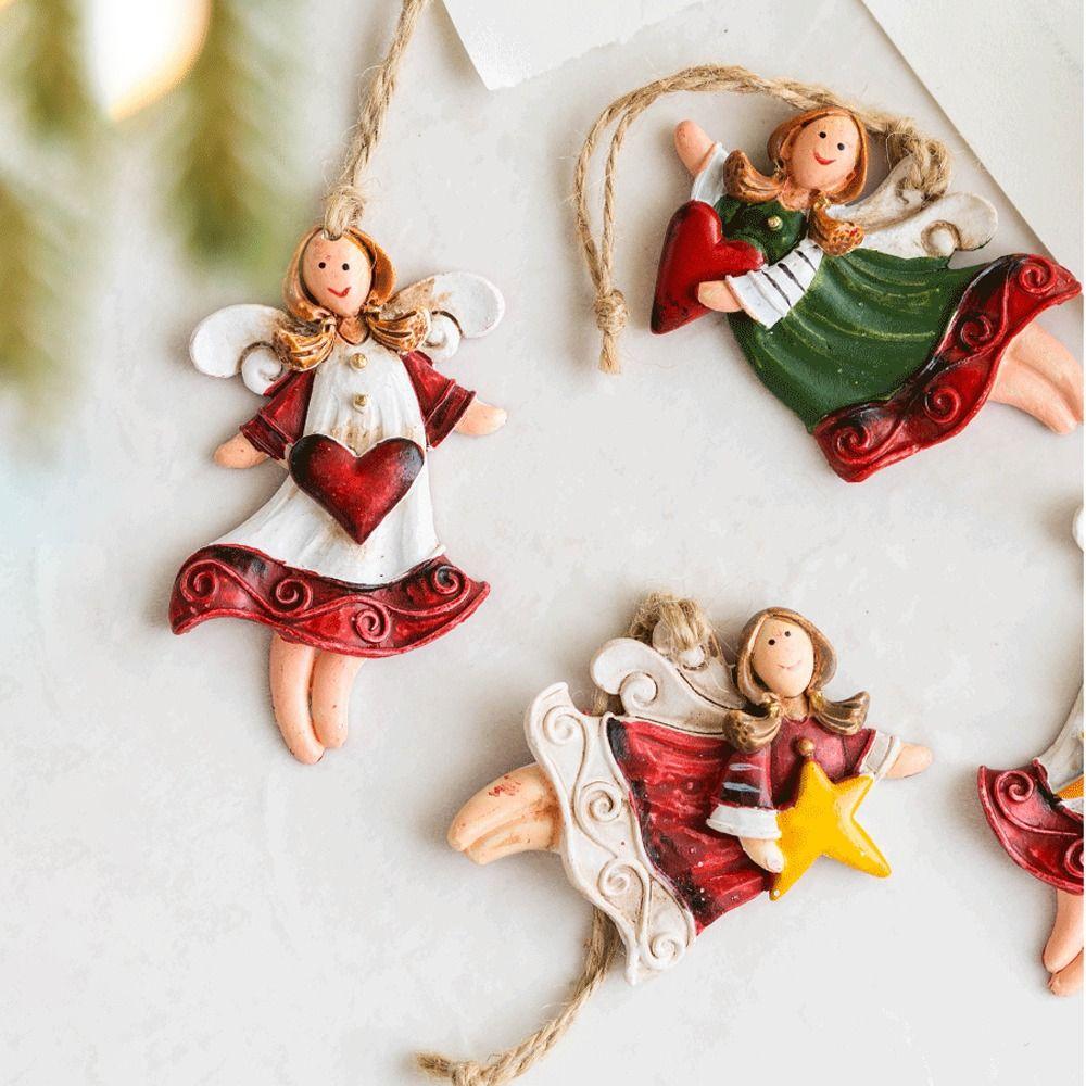 2pcs Home Decor Christmas Tree Charms Cartoon Angel Doll Santa Claus Drop Ornaments Happy New Year