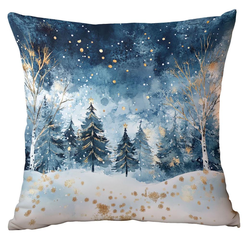 Новая Рождественская наволочка Домашнее Рождественское украшение Подушка Синие елочные шары Сосна Снежная сцена