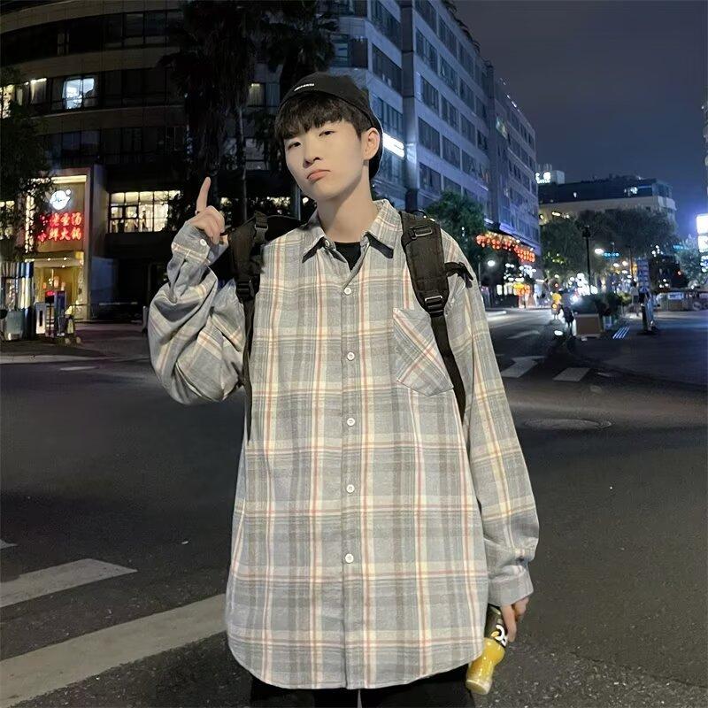 2024 Повседневная свободная рубашка с лацканами в клетку для мужчин среднего возраста и молодых мужчин, деловая повседневная модная куртка для мужчин