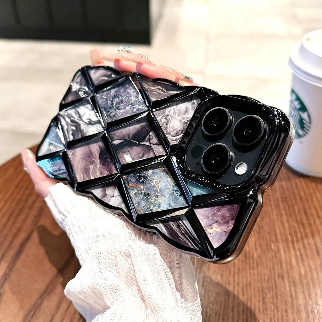 Роскошный чехол для телефона с 3D-покрытием и ромбовидной сеткой и мраморным узором для iPhone 11, 12, 13, 14, 15 Pro Max 12 Pro 13 Pro 14 Pro Max, мягкий чехол из ТПУ с защитой от падения