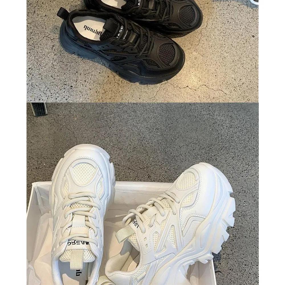 Осень лето черный повседневный женская мода платформа спортивная обувь женские массивные кроссовки женские сетчатые кожаные платформа дизайнерские туфли