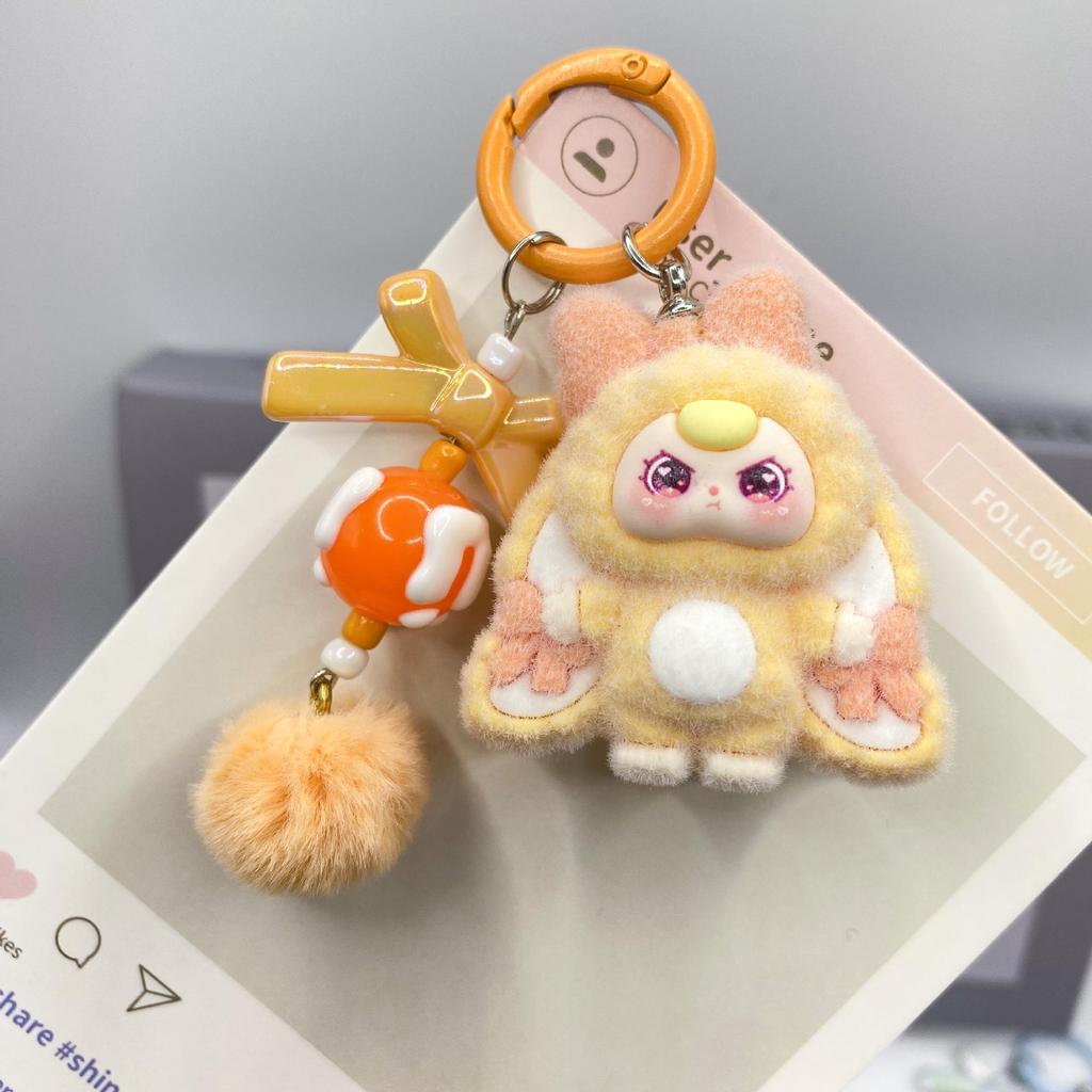 Bowknot Flocked Big Ears Doll Keychain Backpack Pendant Figurine for Three-Year-Olds