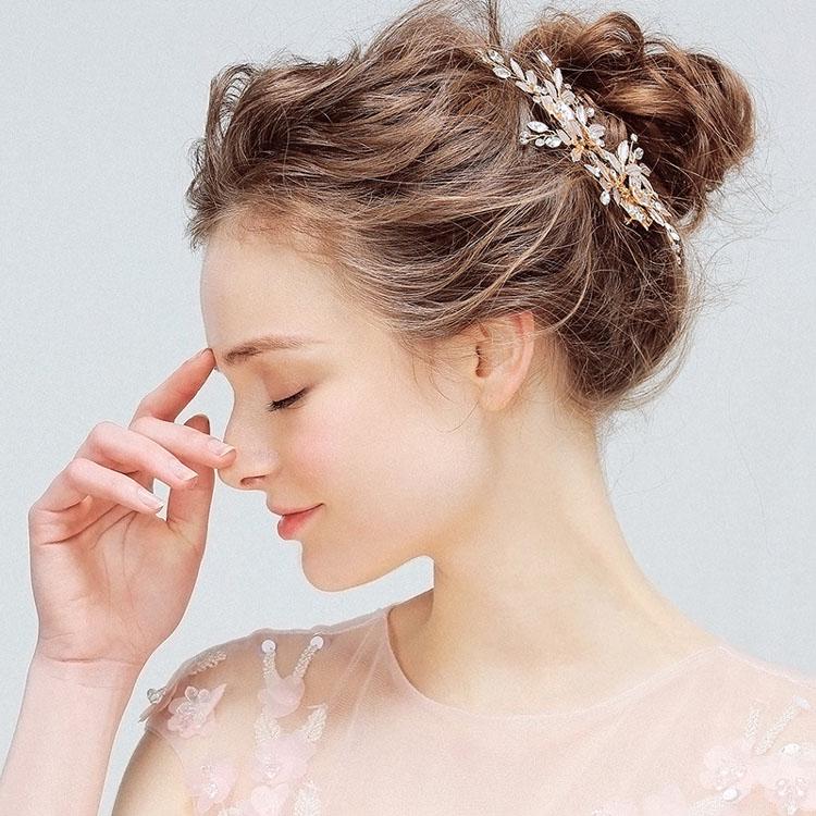 SLBRIDAL Ручная работа Золотые Австрийские Хрустальные Стразы Цветок Лист Свадебная Заколка Для Волос Заколки Свадебный Аксессуар Для Волос