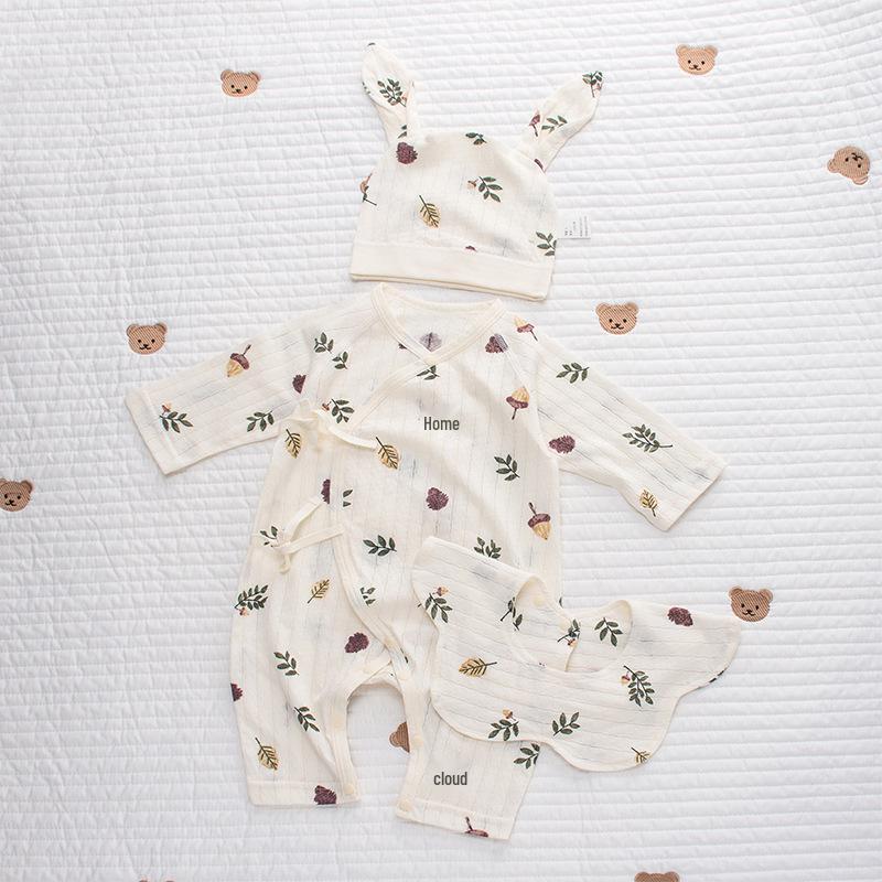 Летний ультратонкий ромпер с длинным рукавом из чистого хлопка для новорожденных с защитой животика – дышащий класс А для комфорта в кондиционированном помещении.