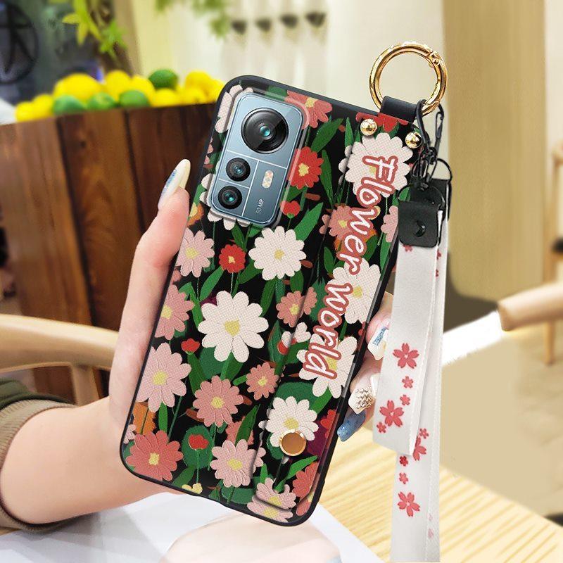 Dirt-resistant Durable Phone Case For Blackview A85 Phone Holder Anti-knock Wrist Strap Wristband Back Cover Ring Flower