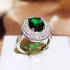 New High End Group Inlaid Zircon Temperament Emerald Emerald Simulated Green Tourmaline Color Treasure Open Ring for Women  Movable Finger Ring