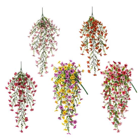 1/2/3/6Pcs Hanging Artificial Violet Flower UV Resistant Realistic Fake Flower Wedding Party Indoor Outdoor Garden Wall Hanging Faux Flower Decoration