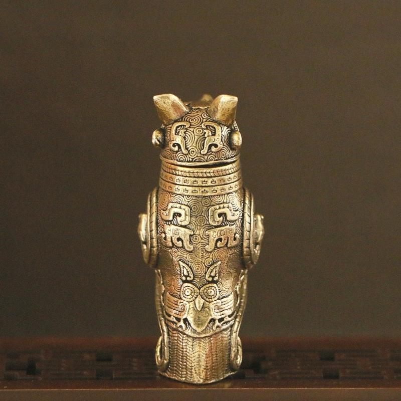 Бронзовая миниатюрная фигурка Совы Цзунь Древний китайский культурный артефакт Реплики Настольная полка для гостиной Коллекционный предмет