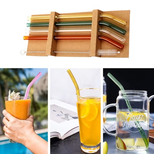 BetterJonny My Straw, 20cm Long Curved Glass Straw, Reusable, with Cleaning Brush, Perfect for Kids, Smoothies, Cocktails, and Hot Drinks