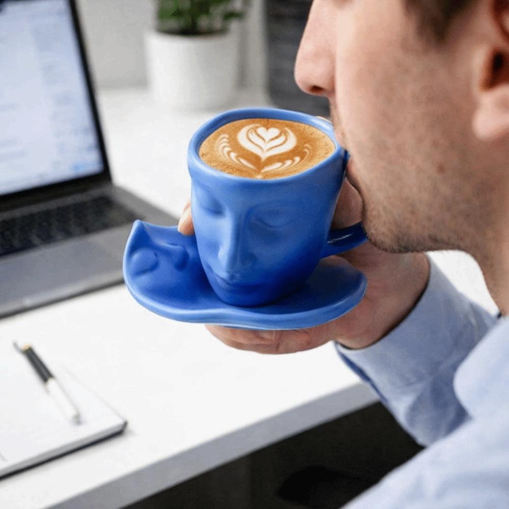 Face Shape Kissing Face Cups With Tray Coffee Cup Unique Artistic Ceramic Mug Home Use