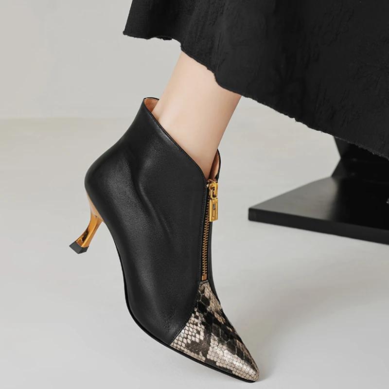 2024 Новые модные женские остроносые рыцарские сапоги на шпильках, весна-осень, повседневные удобные ботильоны из искусственной кожи с леопардовым принтом на высоком каблуке