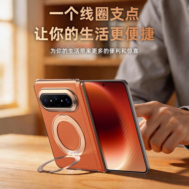 Premium Leather Phone Case With Dual-Axis Rotating Kickstand Magnetic Hinge Pura X Max Electroplated Finish In Multiple Colors