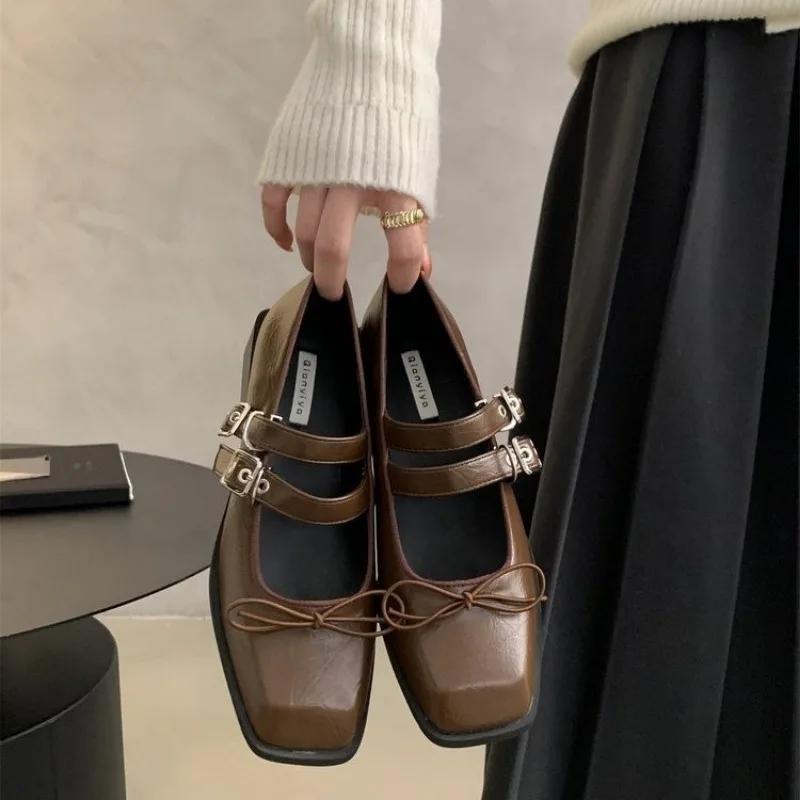 New Butterfly-knot Heels Women 2024 Fashion Buckle Strap Women's High Heels Hot Sale Square Toe Office and Career Ladies Shoes