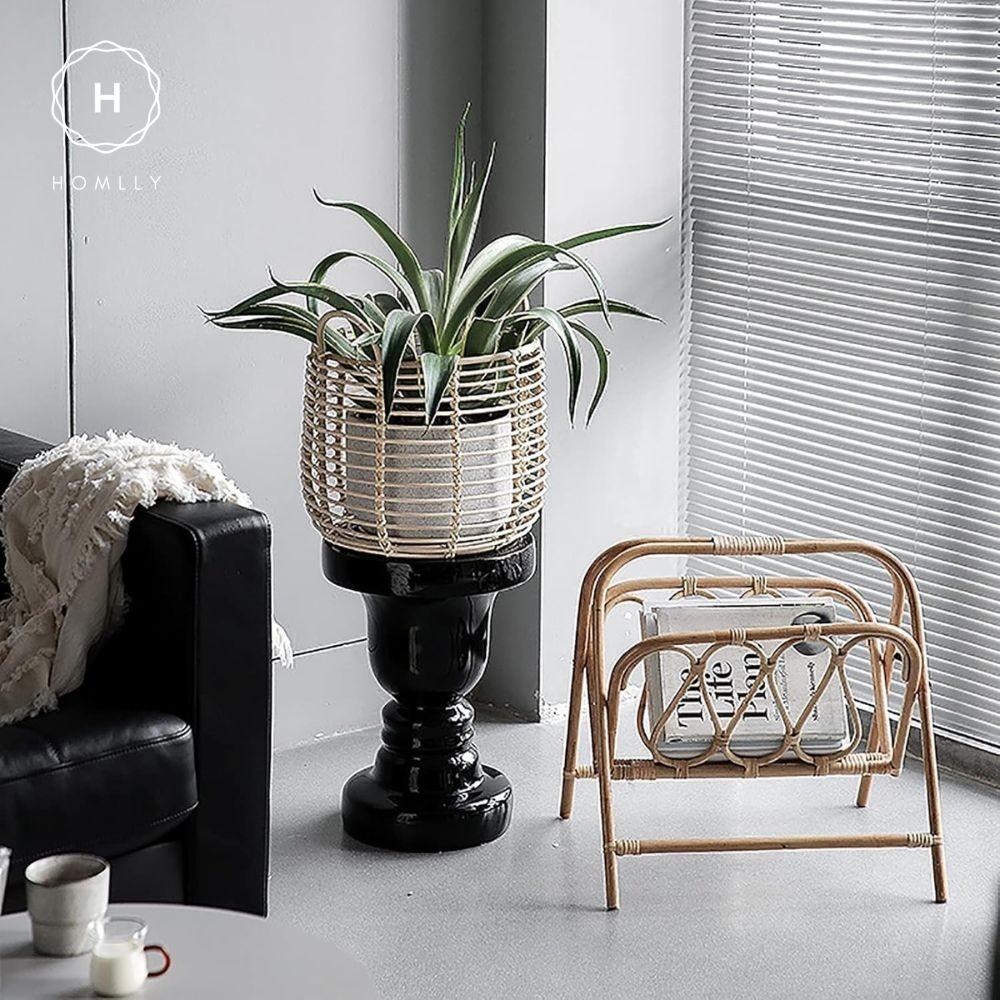 Homlly Rattan Newspaper Magazine Foldable Floor Shelf Organiser Rack