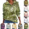 Women Autumn T-shirt Loose Pullover Sports Tops Zip Casual V Neck Long Sleeve Printed Top