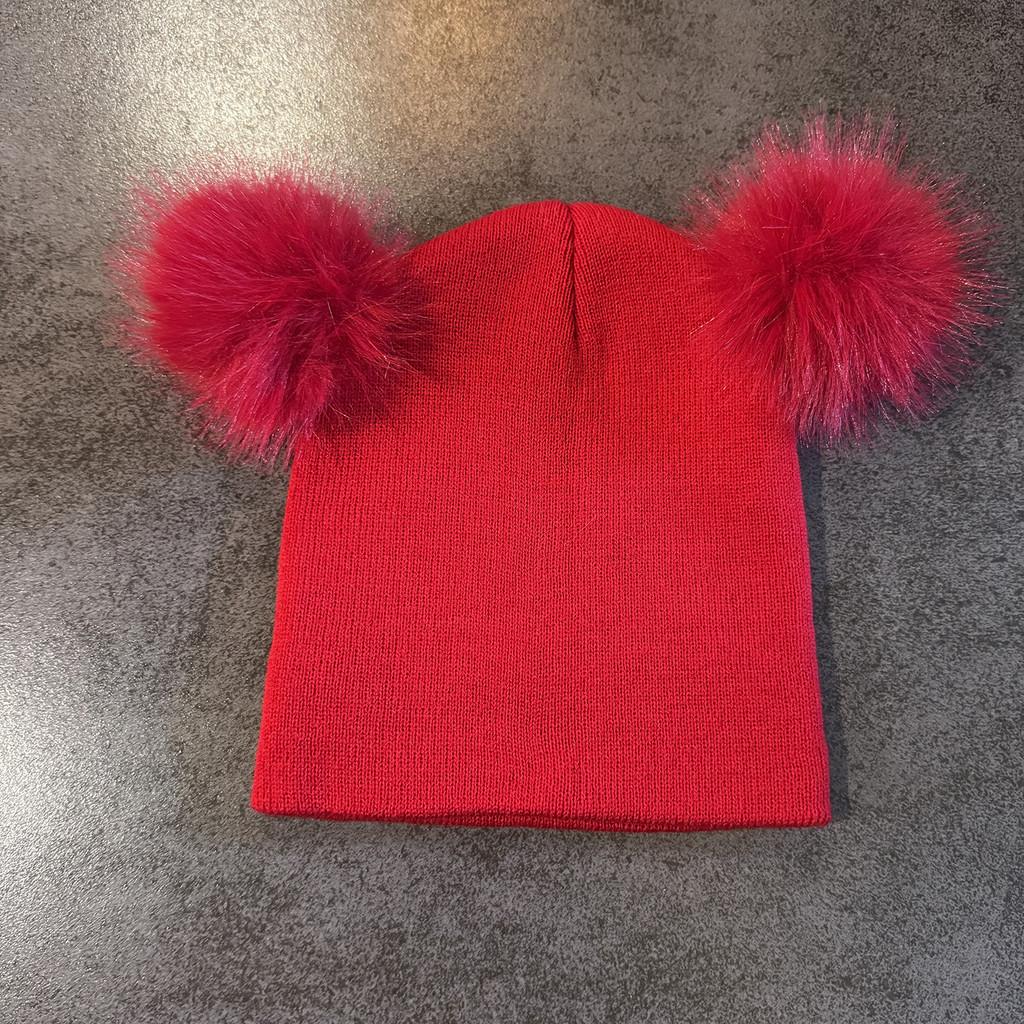 Double Solid Color Ball Knitted Cap Beanie With No Brim For Winter Use Daily