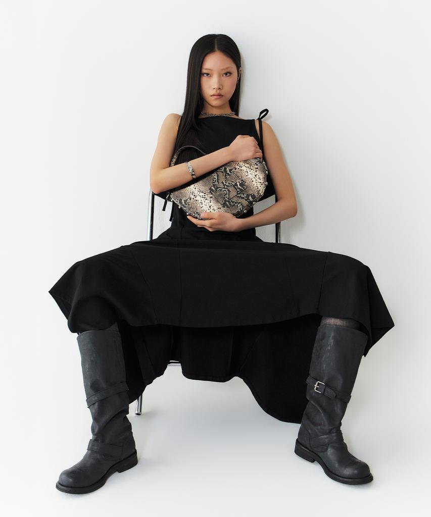 Yunse Half Moon Studded Shoulder Bag (Snake)