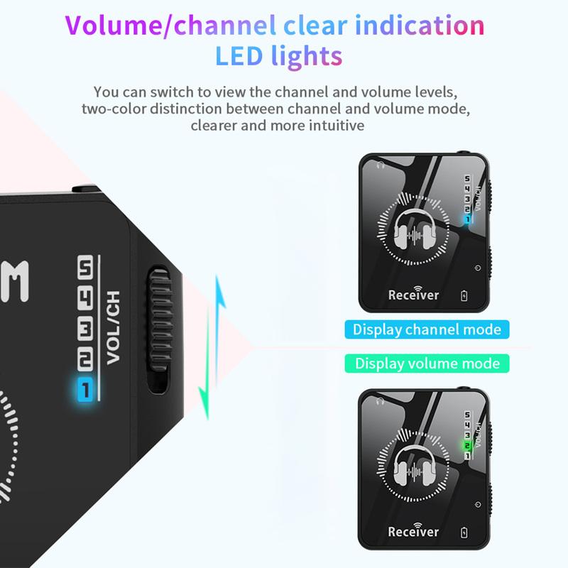 2.4G Wireless In-Ear Monitor System 282° Rotate Transmitter Portable Collar Clip Receiver Rechargeable Automatic Pairing Low Lat