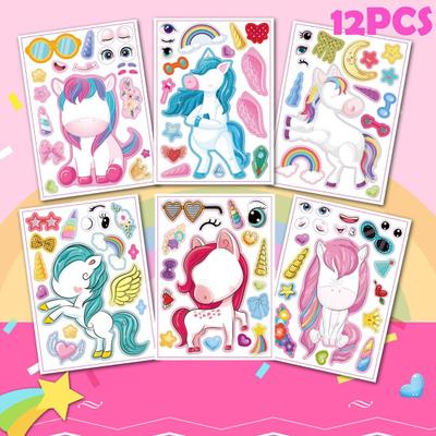 12 шт., наклейки для лица, хвост, глаза, нос, рот, крыло, наклейки, красочные Пегасы, ремесленные изделия, сделай сам, милые дети
