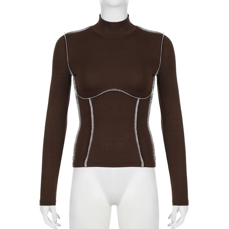 Street Fashion Mesh Splice Shoulder-Baring Cropped T-Shirt - Slim, Color-Block, See-Through Top