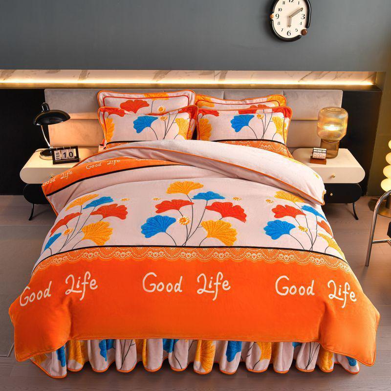G5Z9 Jin Double-Sided Thickened Velvet Four-Piece Bedding Set for Weddings